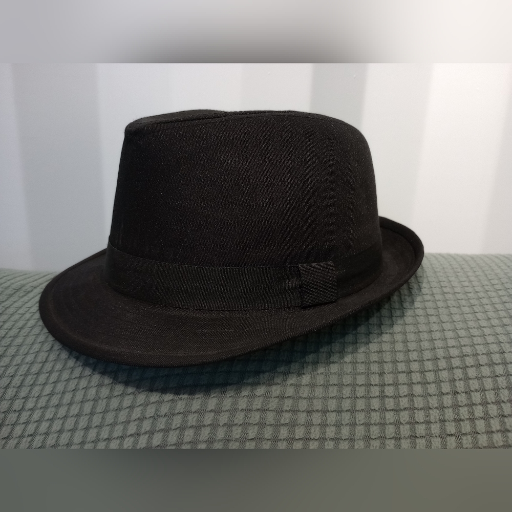 All black silky fedora hat